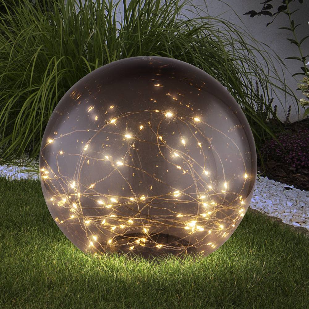 Solarleuchte Kugel rauchfarben Außenleuchte Solarkugel Außen Solarkugel, schwarz, 40x LED 0,06W warmweiß, DxH 25x36 cm