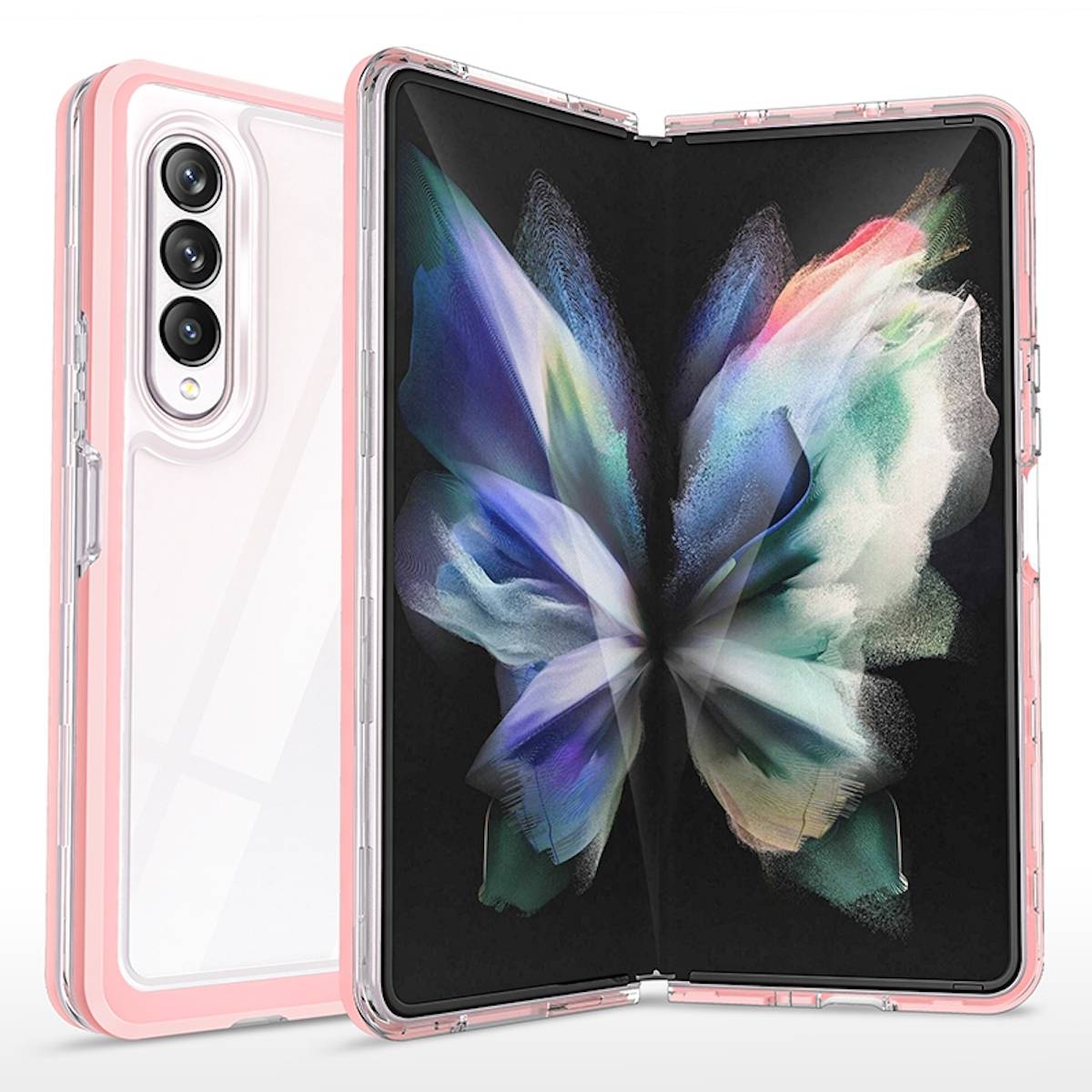 Für Samsung Galaxy Z Fold4 5G 360 Grad Schock Durchsichtig Acrylic + PC + TPU Cover Handy Tasche Hülle Etuis Rosa