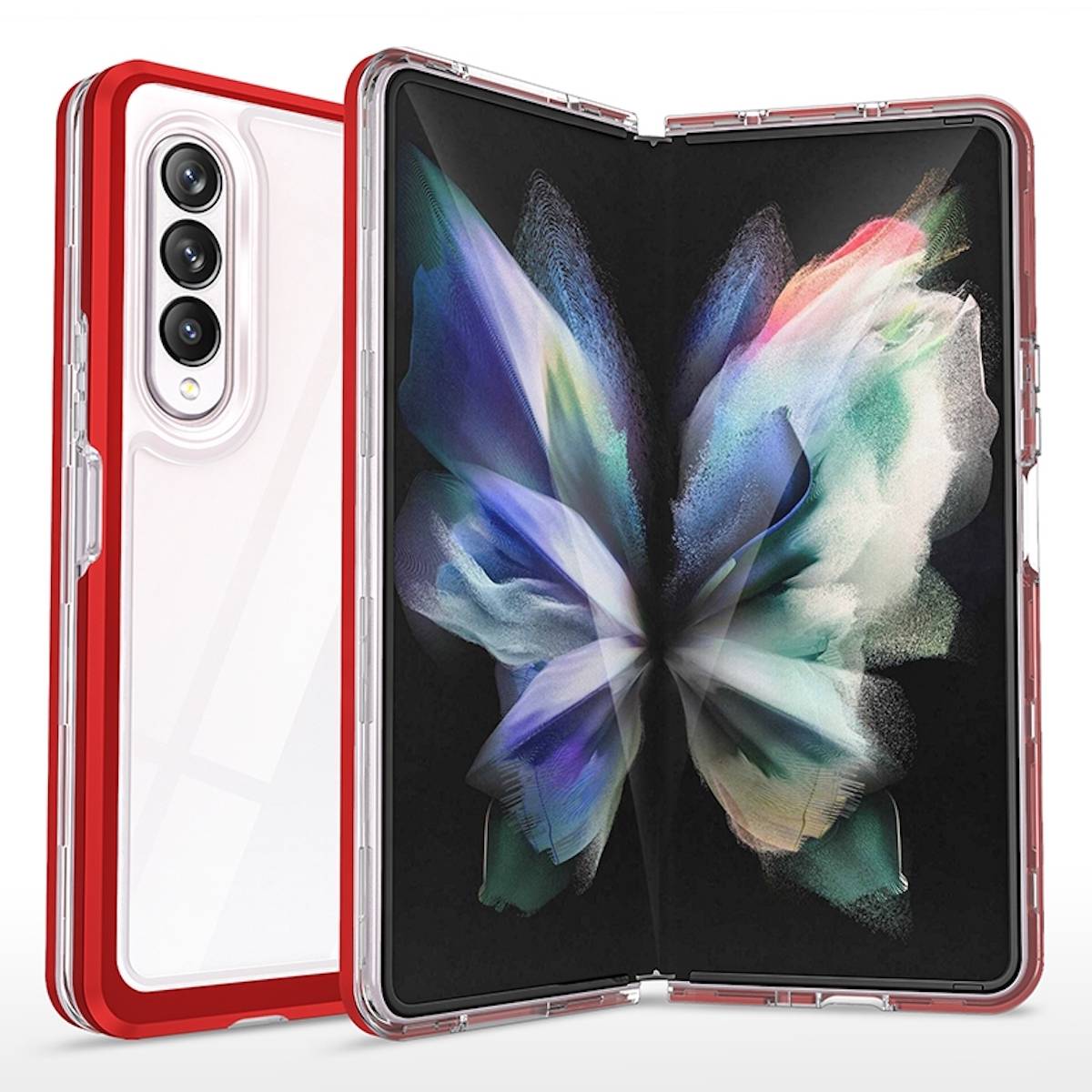Für Samsung Galaxy Z Fold4 5G 360 Grad Schock Durchsichtig Acrylic + PC + TPU Cover Handy Tasche Hülle Etuis Rot