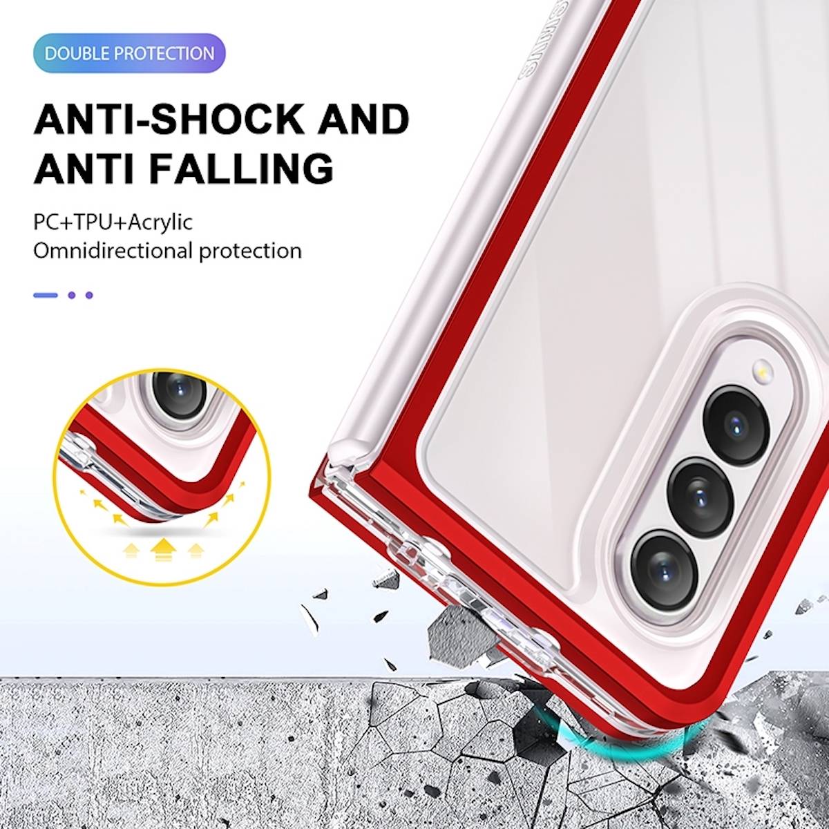 Für Samsung Galaxy Z Fold4 5G 360 Grad Schock Durchsichtig Acrylic + PC + TPU Cover Handy Tasche Hülle Etuis Rot