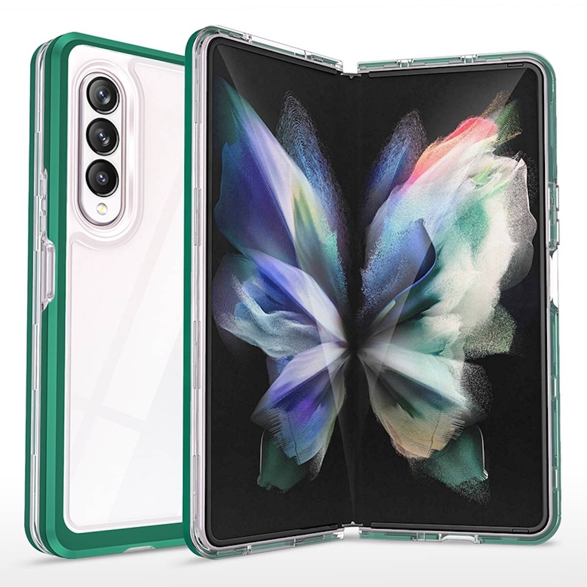Für Samsung Galaxy Z Fold4 5G 360 Grad Schock Durchsichtig Acrylic + PC + TPU Cover Handy Tasche Hülle Etuis Grün