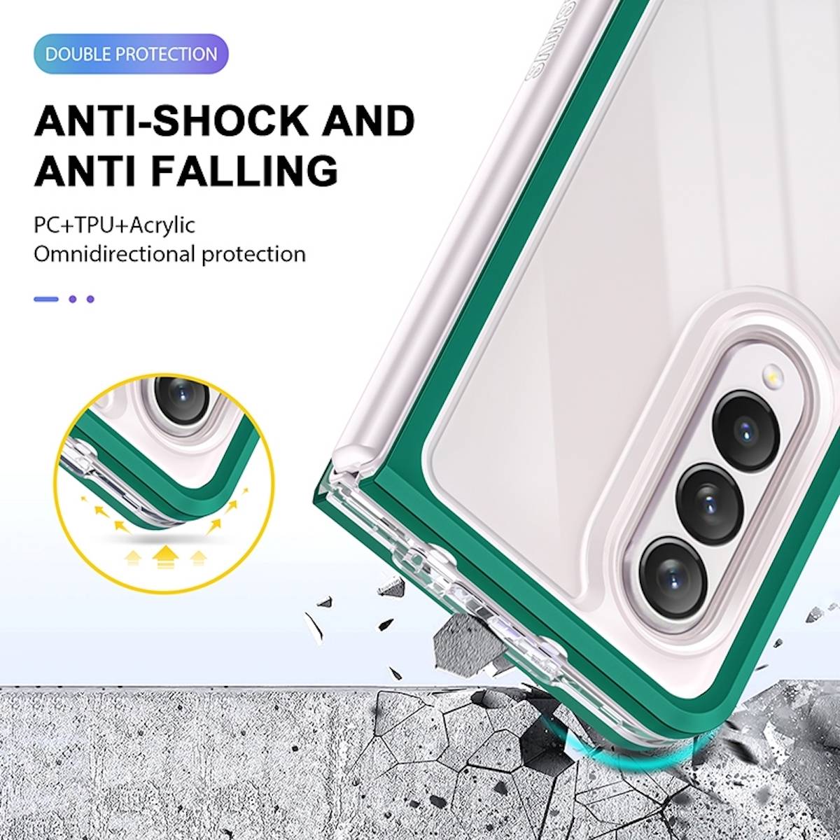 Für Samsung Galaxy Z Fold4 5G 360 Grad Schock Durchsichtig Acrylic + PC + TPU Cover Handy Tasche Hülle Etuis Grün