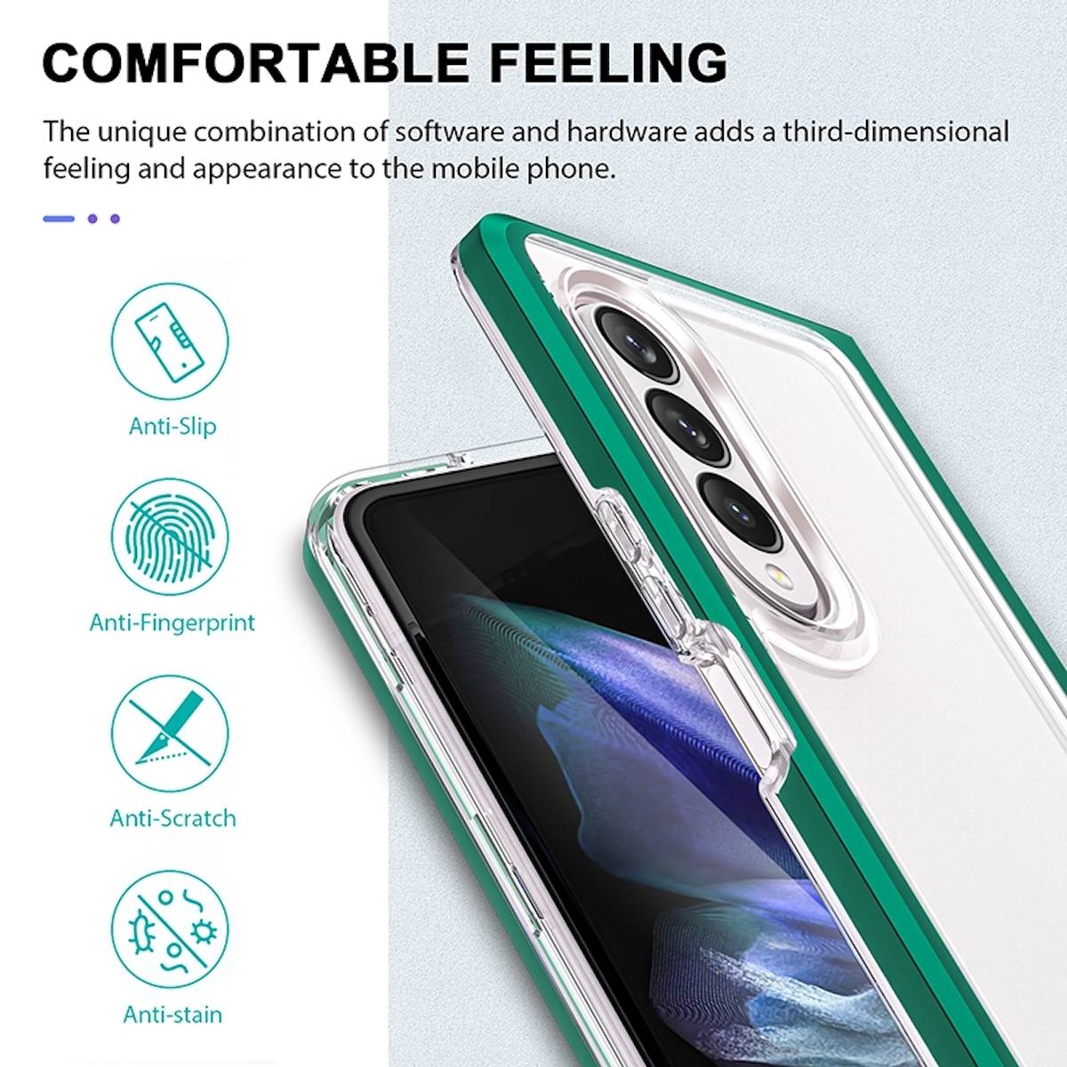 Für Samsung Galaxy Z Fold4 5G 360 Grad Schock Durchsichtig Acrylic + PC + TPU Cover Handy Tasche Hülle Etuis Grün