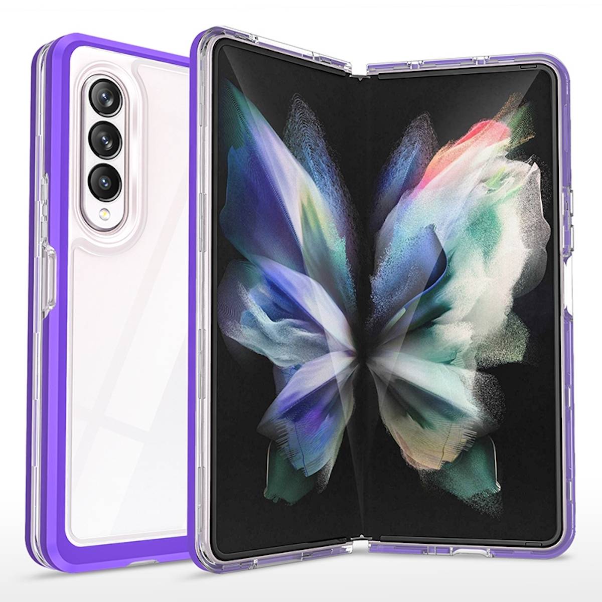 Für Samsung Galaxy Z Fold4 5G 360 Grad Schock Durchsichtig Acrylic + PC + TPU Cover Handy Tasche Hülle Etuis Lila