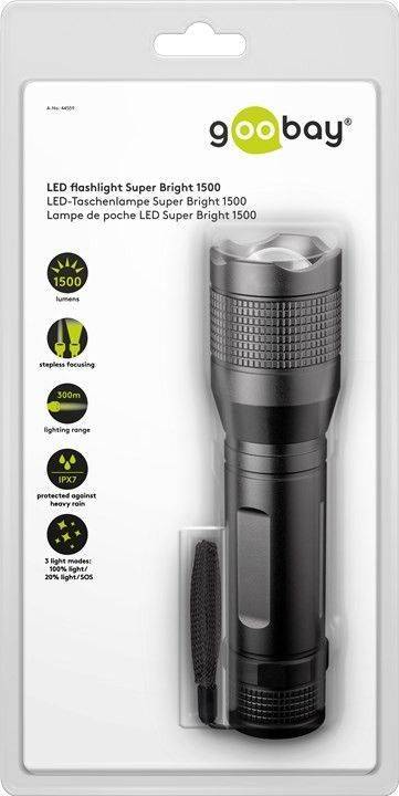 Goobay LED-Taschenlampe Super Bright 1500 - ideal für Arbeit, Freizeit, Sport, Camping, Angeln, Jagd und Pannenhilfe
