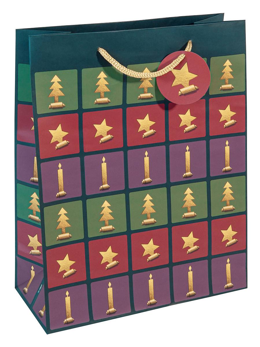 SIGEL Geschenktasche groß -grün, rot, violett -mit Bodeneinlage, Geschenkanhänger, farblich abgestimmten Tragekordeln