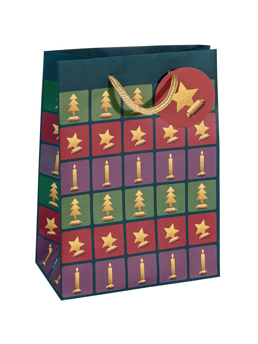 SIGEL Geschenktasche mittel -grün, rot, violett -mit Bodeneinlage, Geschenkanhänger, farblich abgestimmten Tragekordeln