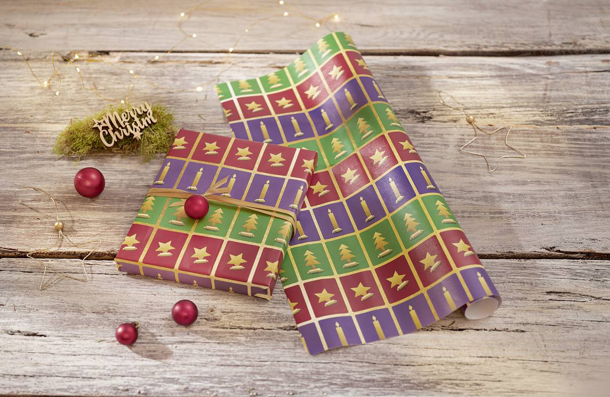SIGEL Weihnachts-Geschenkpapier Cut-out style - grün, rot, violett - 5 m x 500 mm