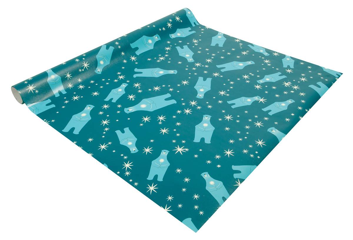 SIGEL Weihnachts-Geschenkpapier Polar bear with candle - petrol, weiß - 5 m x 500 mm