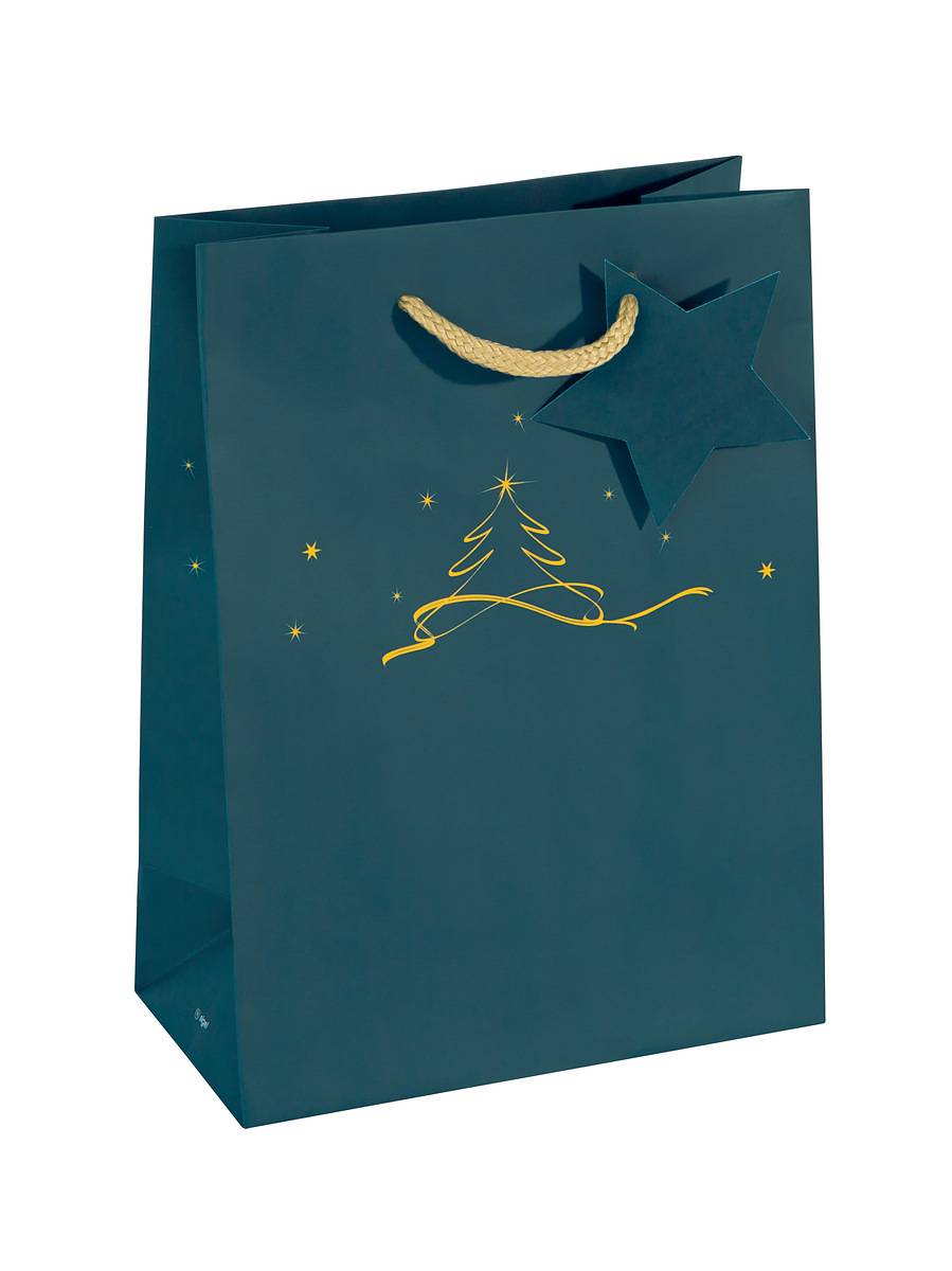 SIGEL Geschenktasche mittel - petrol - mit Bodeneinlage, Geschenkanhänger und farblich abgestimmten Tragekordeln