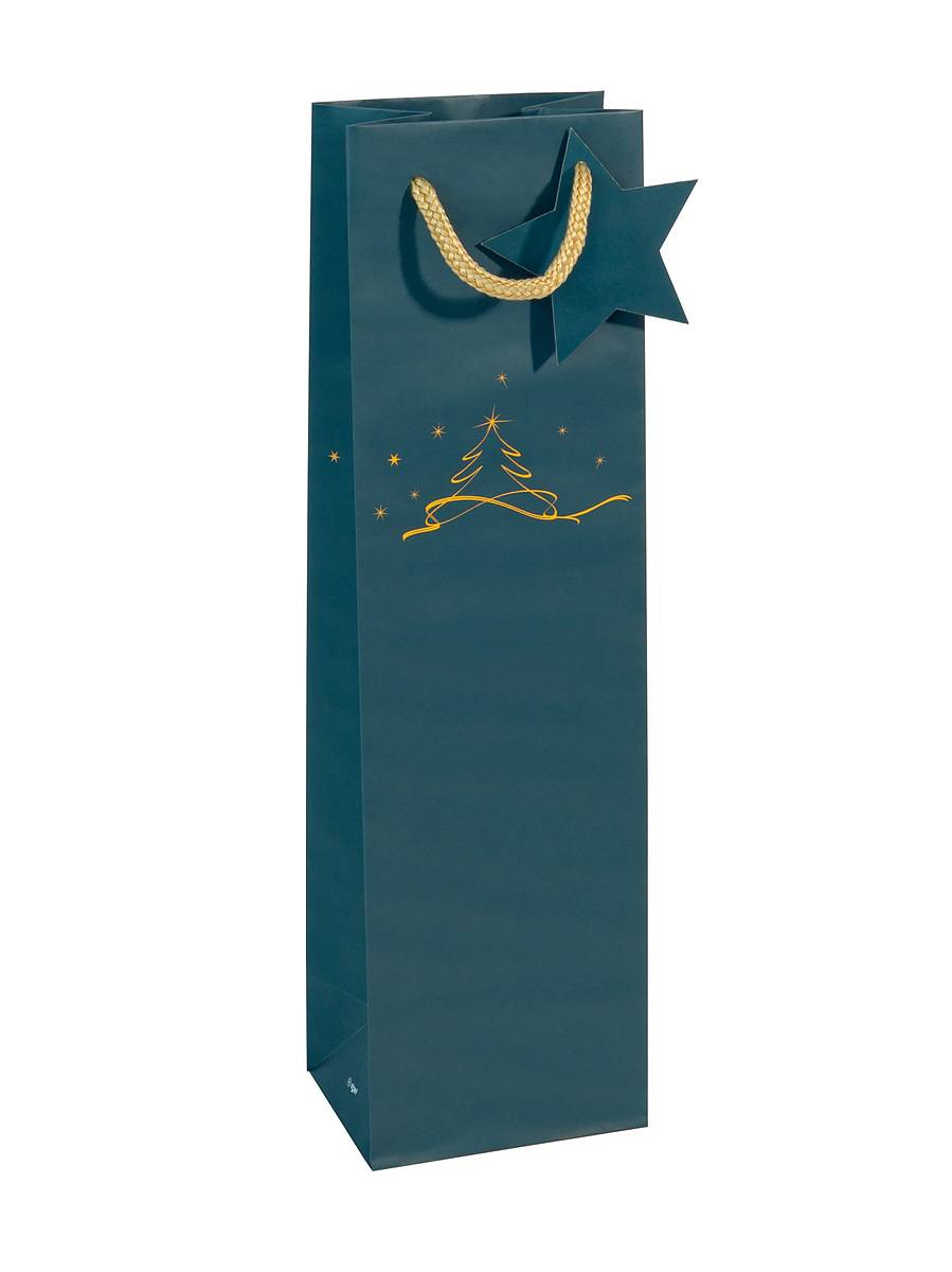 SIGEL Geschenktasche Flasche - petrol - mit Bodeneinlage, Geschenkanhänger und farblich abgestimmten Tragekordeln