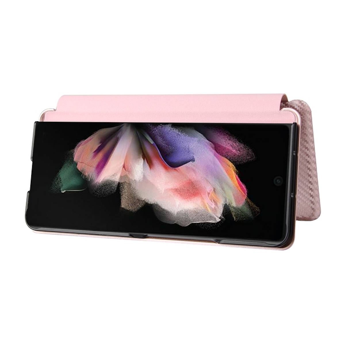 Für Samsung Galaxy Z Fold4 5G Carbon Kunstleder Handy Tasche Hülle Etuis Pink