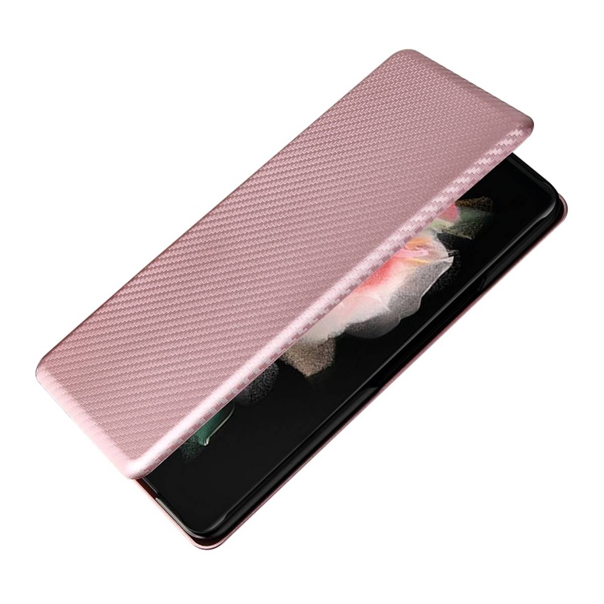 Für Samsung Galaxy Z Fold4 5G Carbon Kunstleder Handy Tasche Hülle Etuis Pink