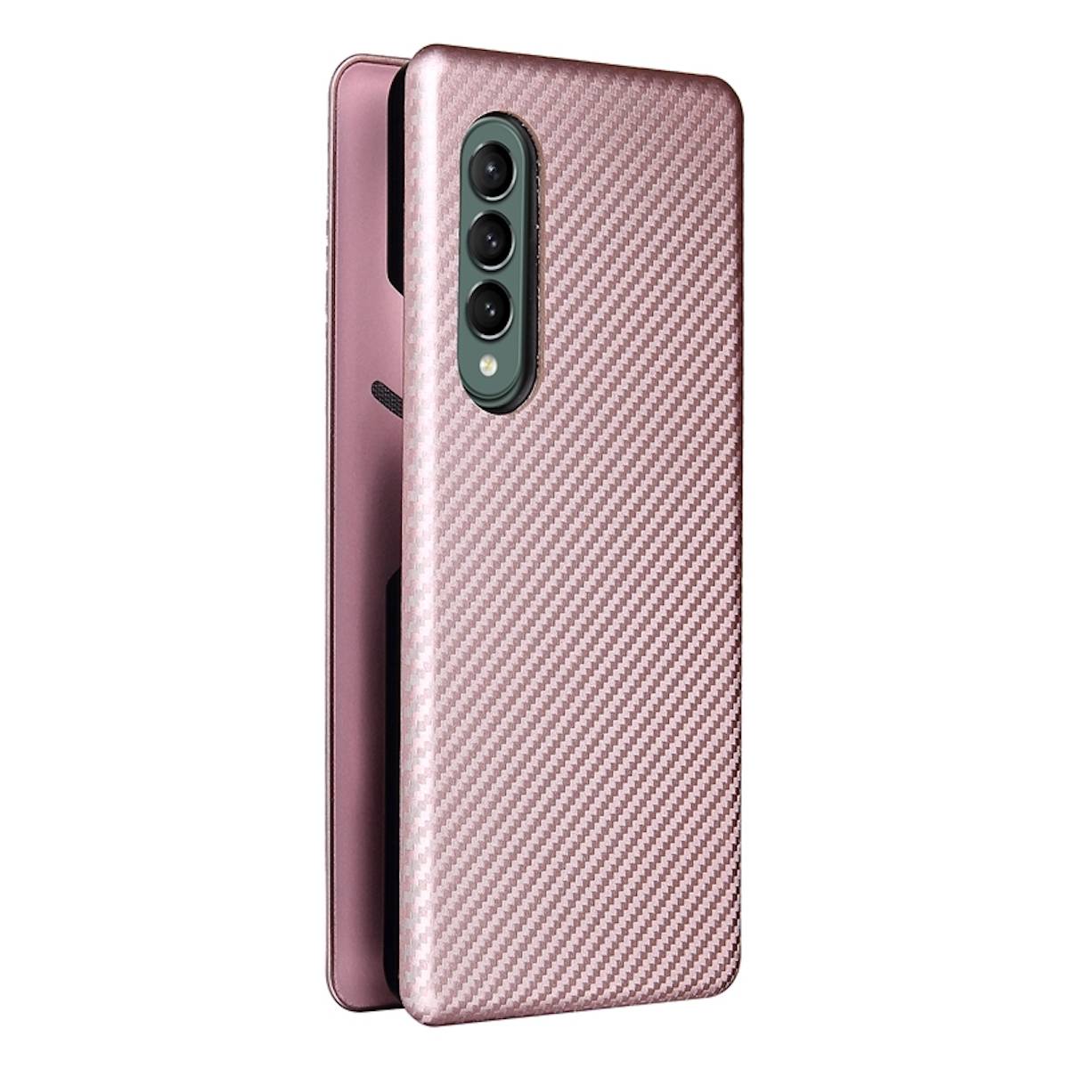 Für Samsung Galaxy Z Fold4 5G Carbon Kunstleder Handy Tasche Hülle Etuis Pink