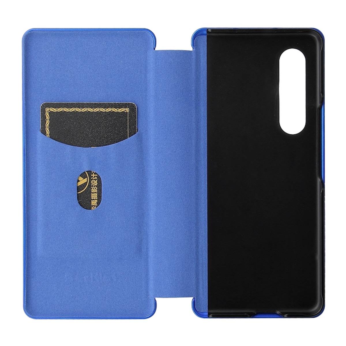 Für Samsung Galaxy Z Fold4 5G Carbon Kunstleder Handy Tasche Hülle Etuis Blau