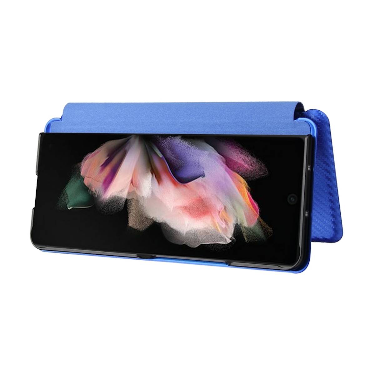 Für Samsung Galaxy Z Fold4 5G Carbon Kunstleder Handy Tasche Hülle Etuis Blau