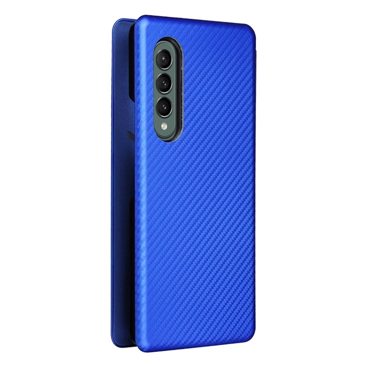 Für Samsung Galaxy Z Fold4 5G Carbon Kunstleder Handy Tasche Hülle Etuis Blau