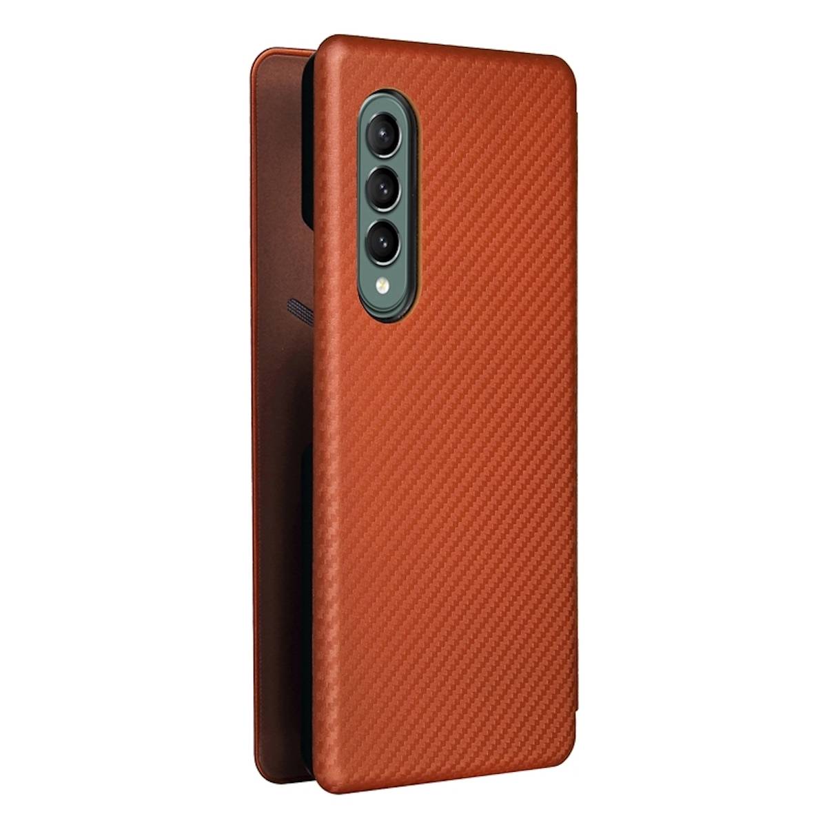 Für Samsung Galaxy Z Fold4 5G Carbon Kunstleder Handy Tasche Hülle Etuis Braun