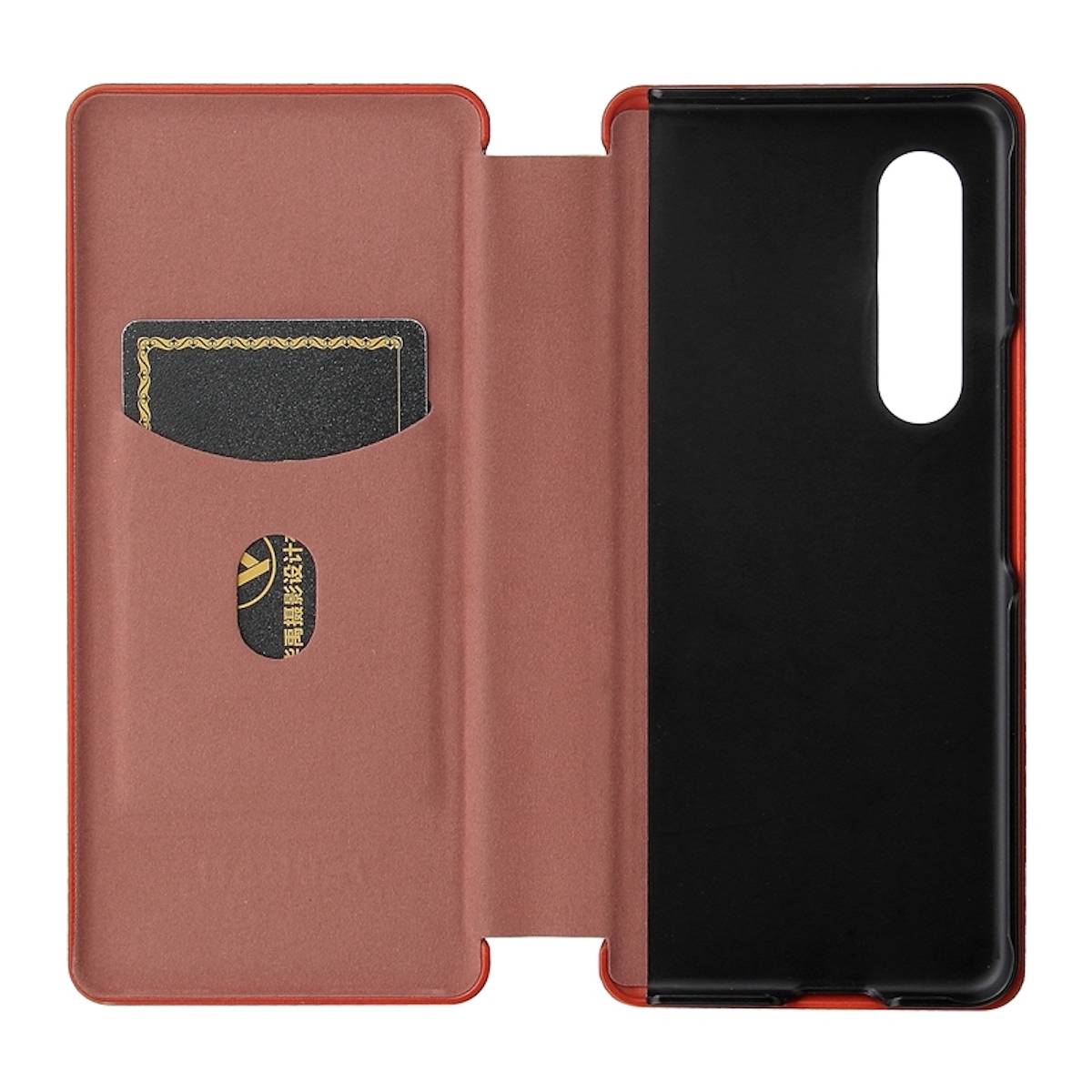 Für Samsung Galaxy Z Fold4 5G Carbon Kunstleder Handy Tasche Hülle Etuis Braun