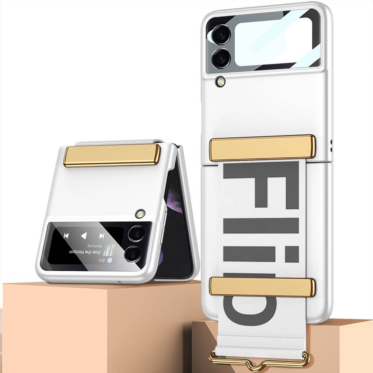 Für Samsung Galaxy Z Flip4 5G Kunststoff Halteband Design Handy Tasche Hülle Etuis Silber