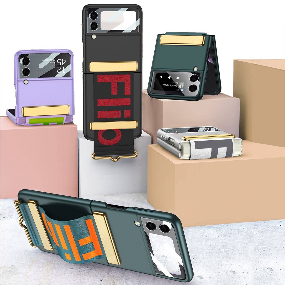 Für Samsung Galaxy Z Flip4 5G Kunststoff Halteband Design Handy Tasche Hülle Etuis Silber