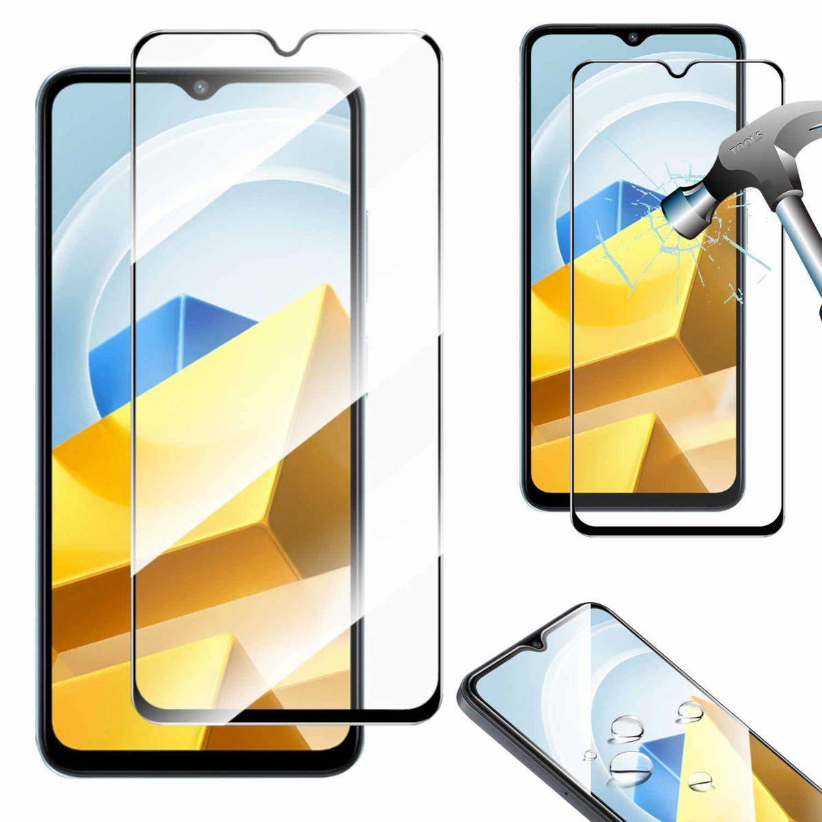 Für Xiaomi Poco M5 2x 3D Premium 0,3 mm H9 Hart Glas Schwarz Folie Schutz Hülle Neu