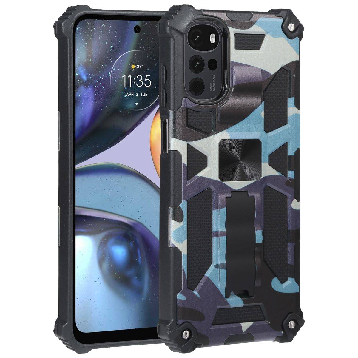Für Motorola Moto G22 Camouflage Shockproof Armor TPU Schutz Tasche Hülle Cover Hellblau