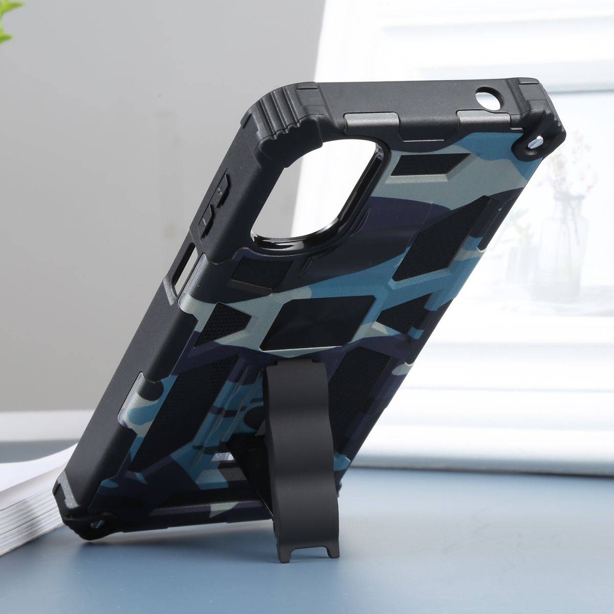 Für Motorola Moto G22 Camouflage Shockproof Armor TPU Schutz Tasche Hülle Cover Hellblau