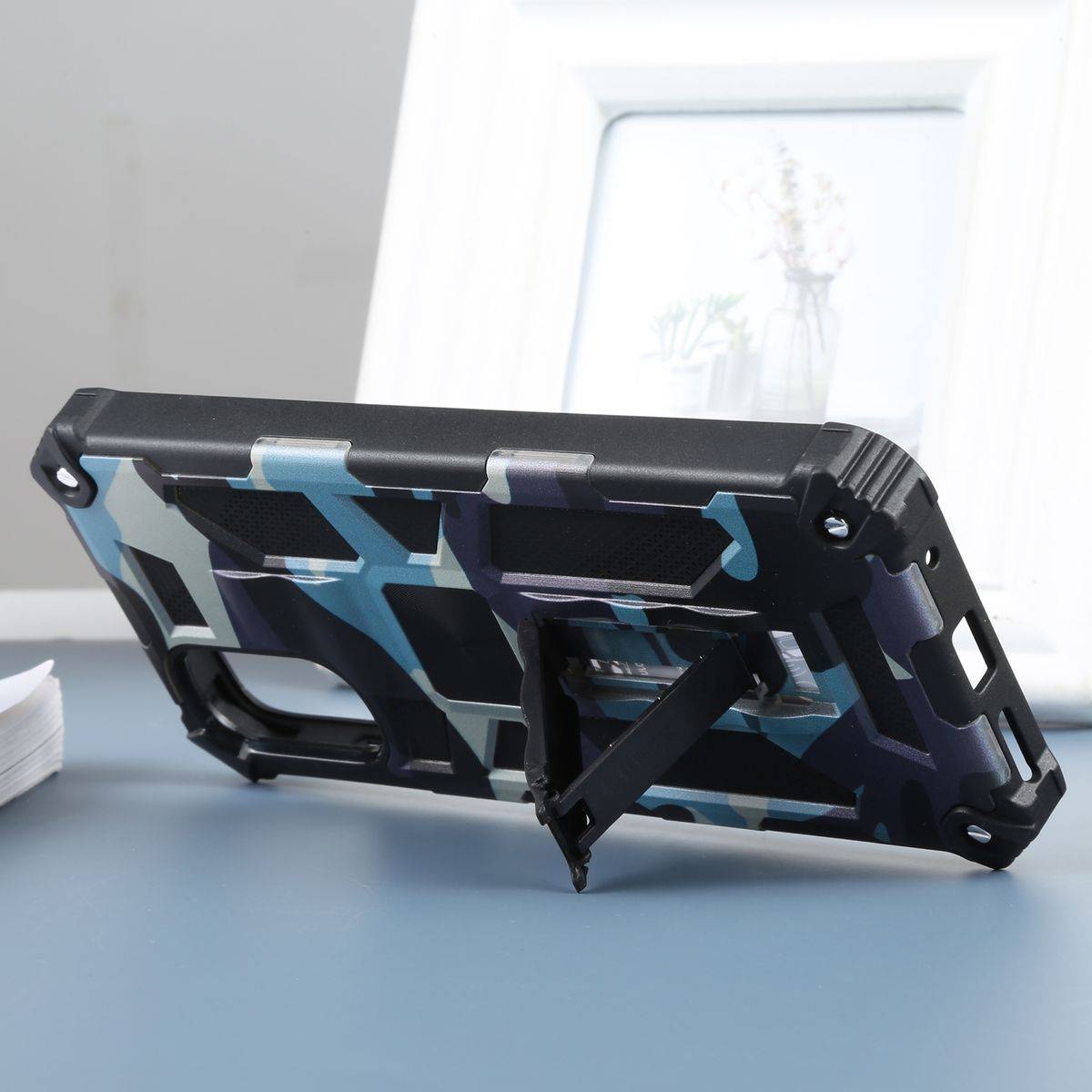 Für Motorola Moto G22 Camouflage Shockproof Armor TPU Schutz Tasche Hülle Cover Hellblau