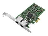 Eine Netzwerkschnittstellenkarte mit zwei Ethernet-Anschlüssen und einem PCIe-Anschluss, die zum Verbinden eines Desktop-PCs mit einem Netzwerk verwendet wird.
