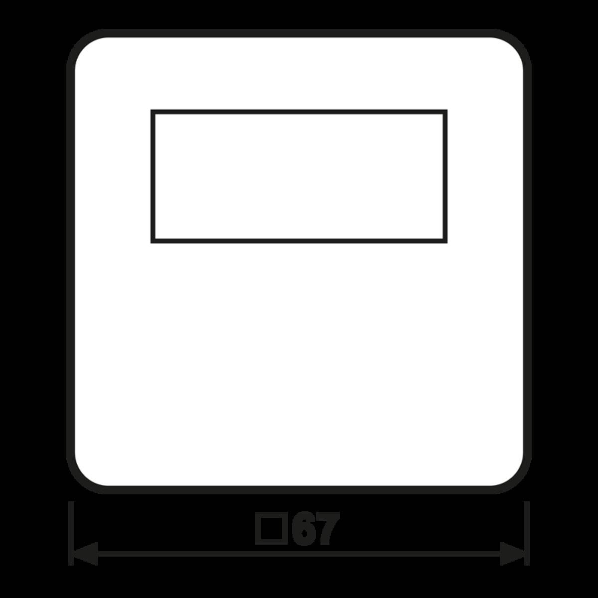 Ein weißes Quadrat mit einem zentrierten rechteckigen Kasten im Inneren und einer unten angegebenen Messung von 67 Einheiten.