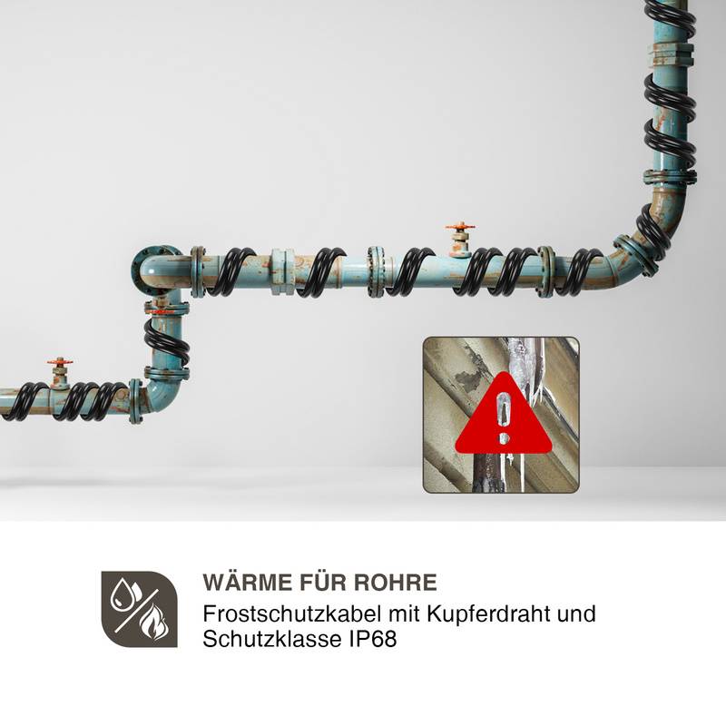 Heizkabel Frostschutz Heizleitung Frostschutzkabel Rohrbegleitheizung selbstregulierend mit Thermostat 12m 192W