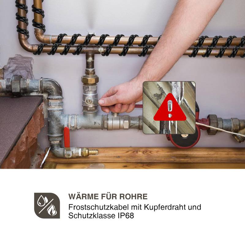 Heizkabel Frostschutz Heizleitung Frostschutzkabel Rohrbegleitheizung selbstregulierend mit Thermostat 12m 192W