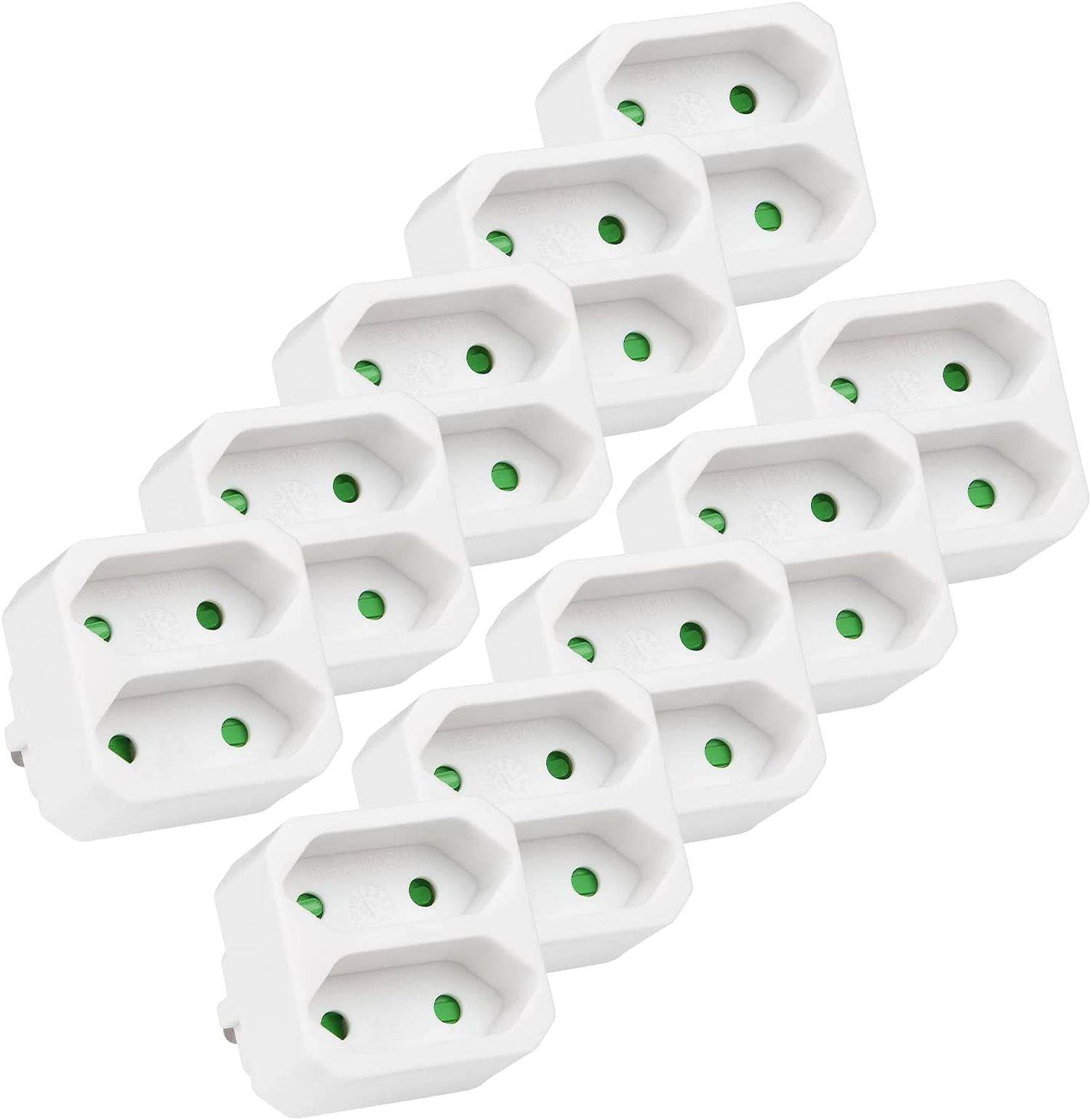 Heitech 2-Wege-Steckdosenadapter - 10x Mehrfachsteckdosen ohne Schalter Maximallast 1100 W - Adapterstecker