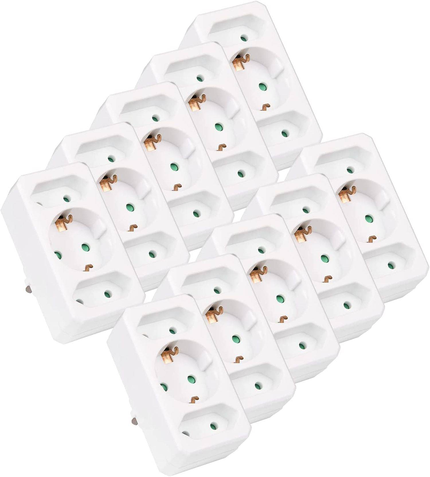 HEITECH 3 Fach Steckdosenadapter - 10x Mehrfachsteckdose ohne Schalter, Belastbarkeit bis max. 3500W - Adapterstecker