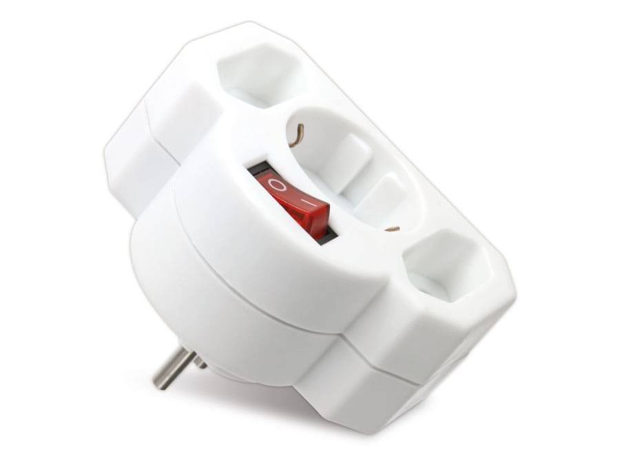 Heitech 3-Wege-Steckdosenadapter - Mehrere Steckdosen mit Schalter Maximallast 3500 W - Adapterstecker Mehrfachstecker