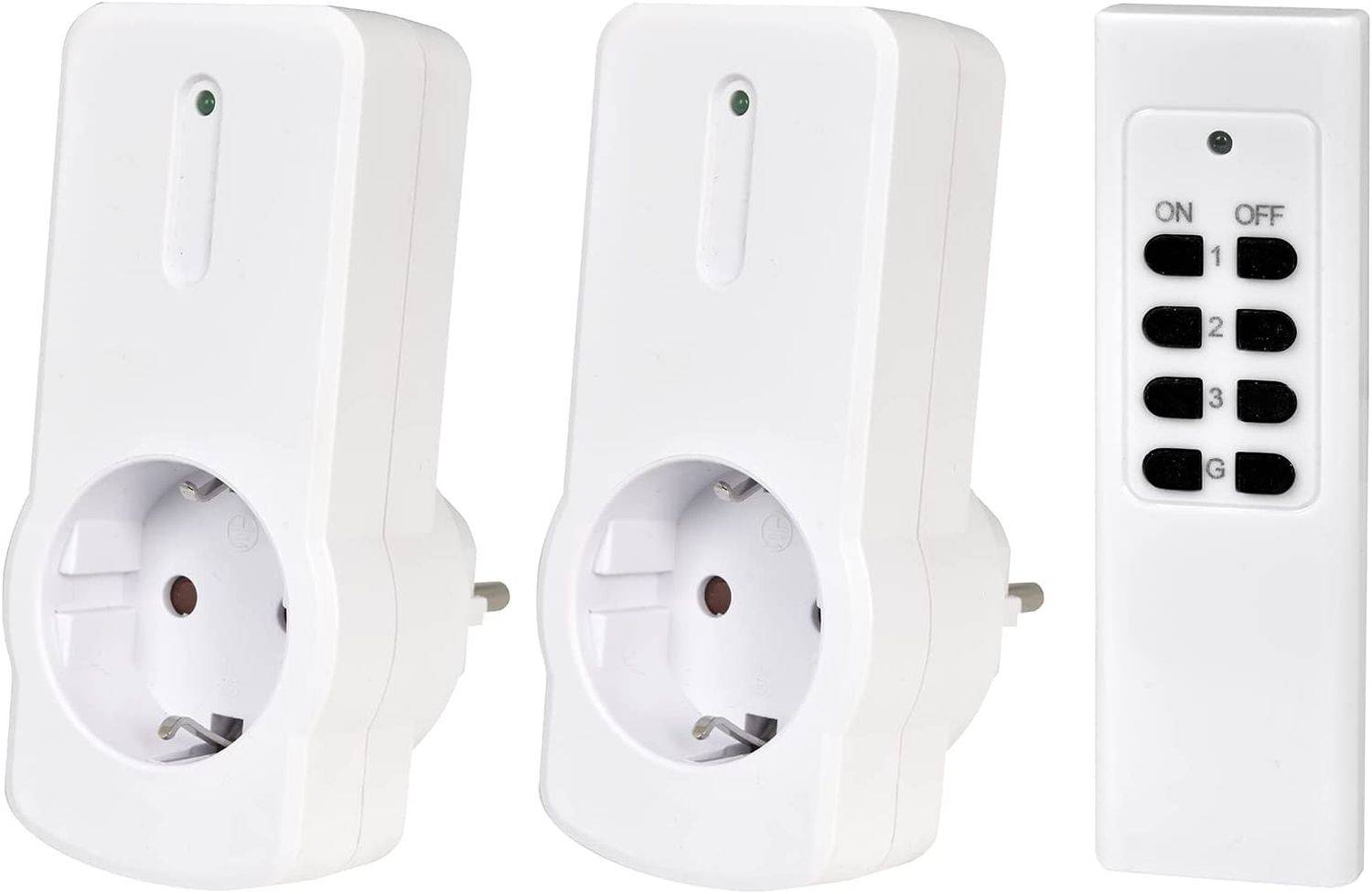 Heitech 2-teiliges Funksteckdosen-Set mit Fernbedienung, Funksteckdose für den Innenbereich, IP20