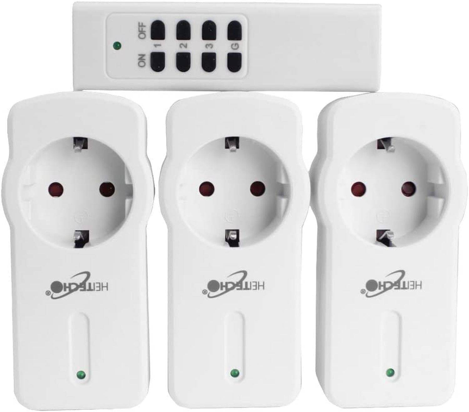 Heitech 3-teiliges Funksteckdosenset mit Fernbedienung, Funksteckdose für den Innenbereich, IP20