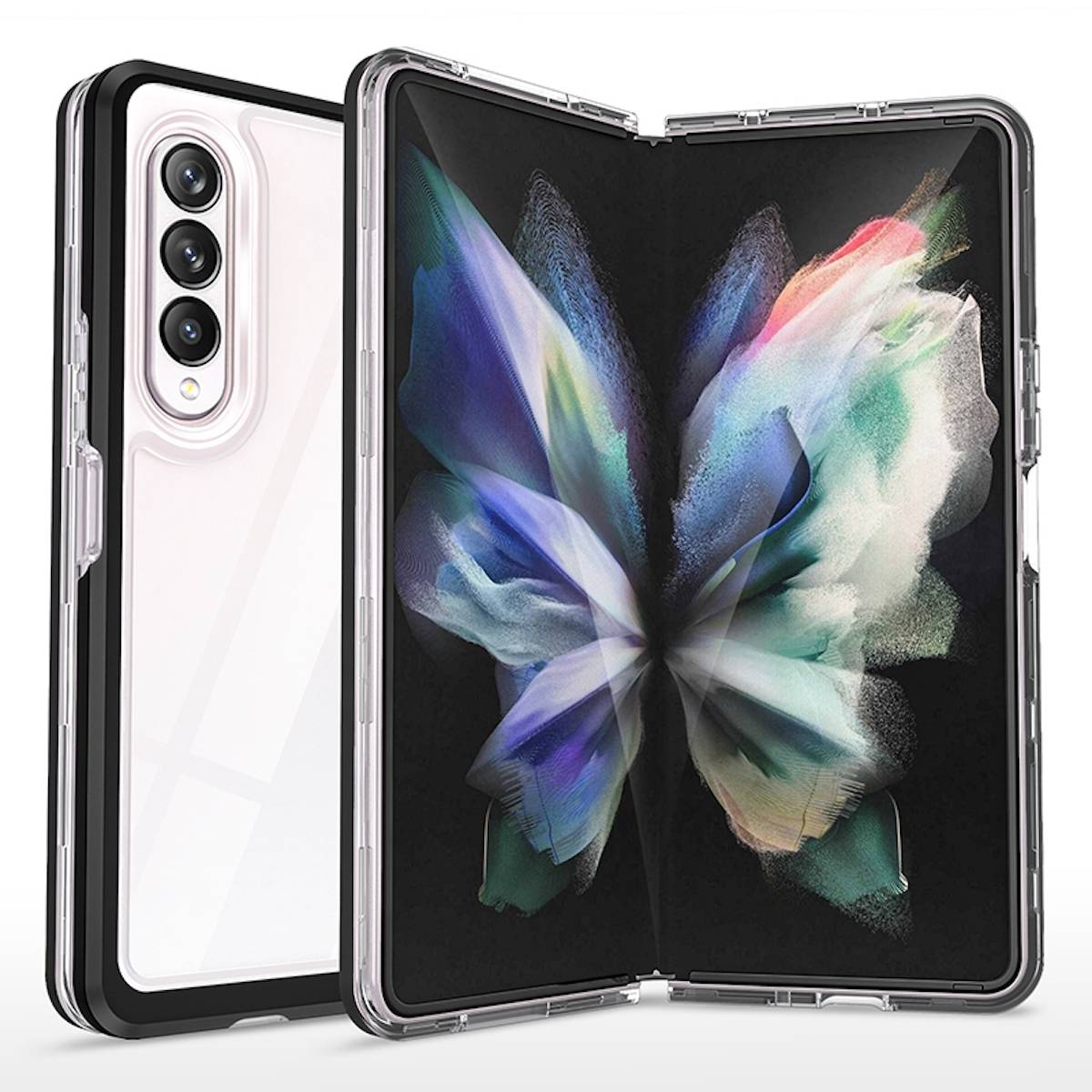 Für Samsung Galaxy Z Fold4 5G 360 Grad Schock Durchsichtig Acrylic + PC + TPU Cover Handy Tasche Hülle Etuis Schwarz