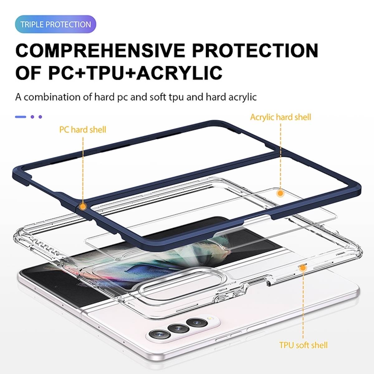 Für Samsung Galaxy Z Fold4 5G 360 Grad Schock Durchsichtig Acrylic + PC + TPU Cover Handy Tasche Hülle Etuis Schwarz