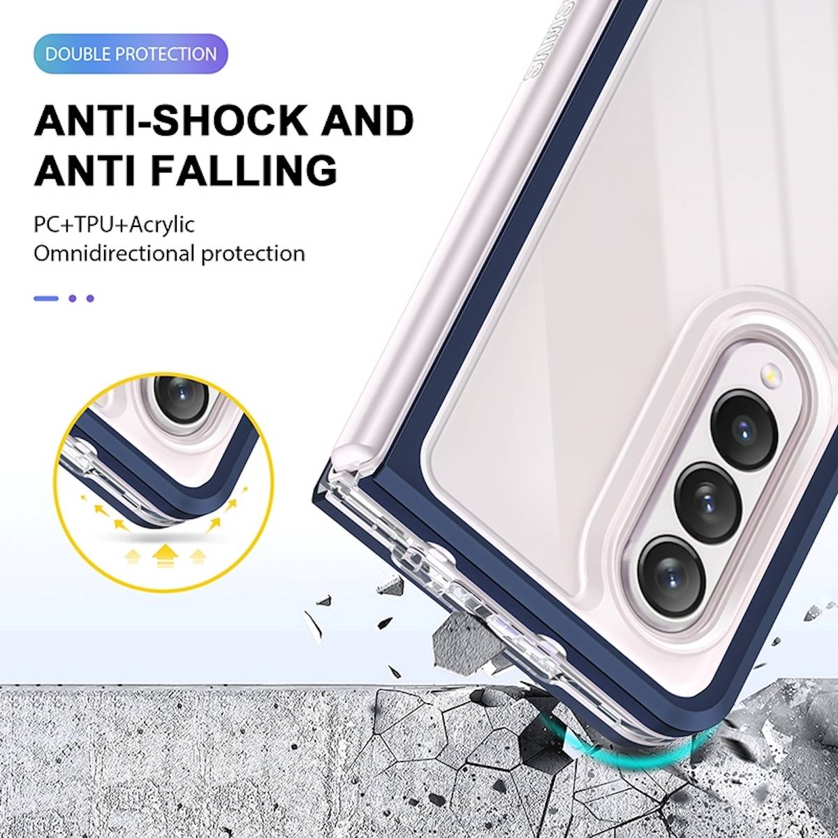 Für Samsung Galaxy Z Fold4 5G 360 Grad Schock Durchsichtig Acrylic + PC + TPU Cover Handy Tasche Hülle Etuis Schwarz