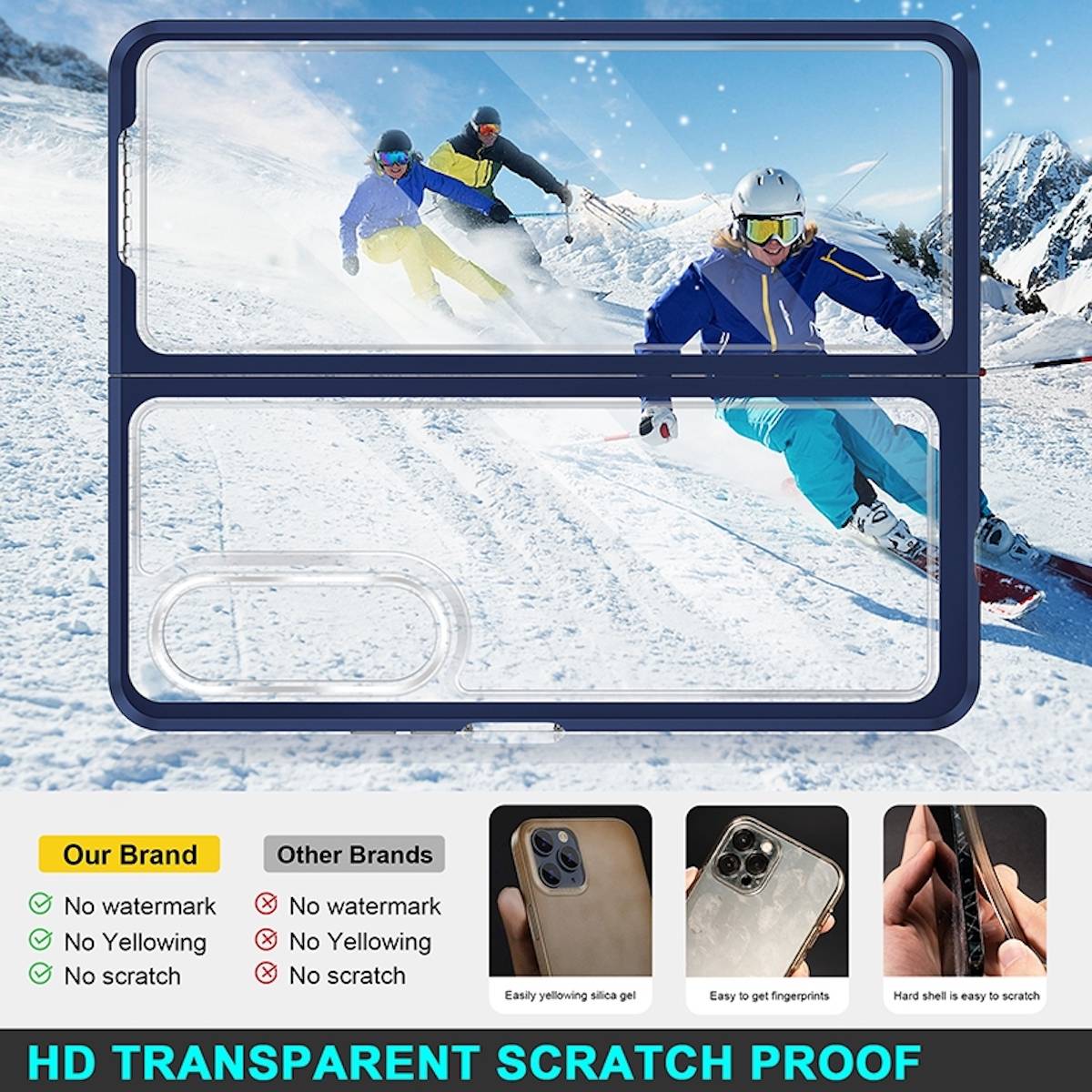 Für Samsung Galaxy Z Fold4 5G 360 Grad Schock Durchsichtig Acrylic + PC + TPU Cover Handy Tasche Hülle Etuis Schwarz