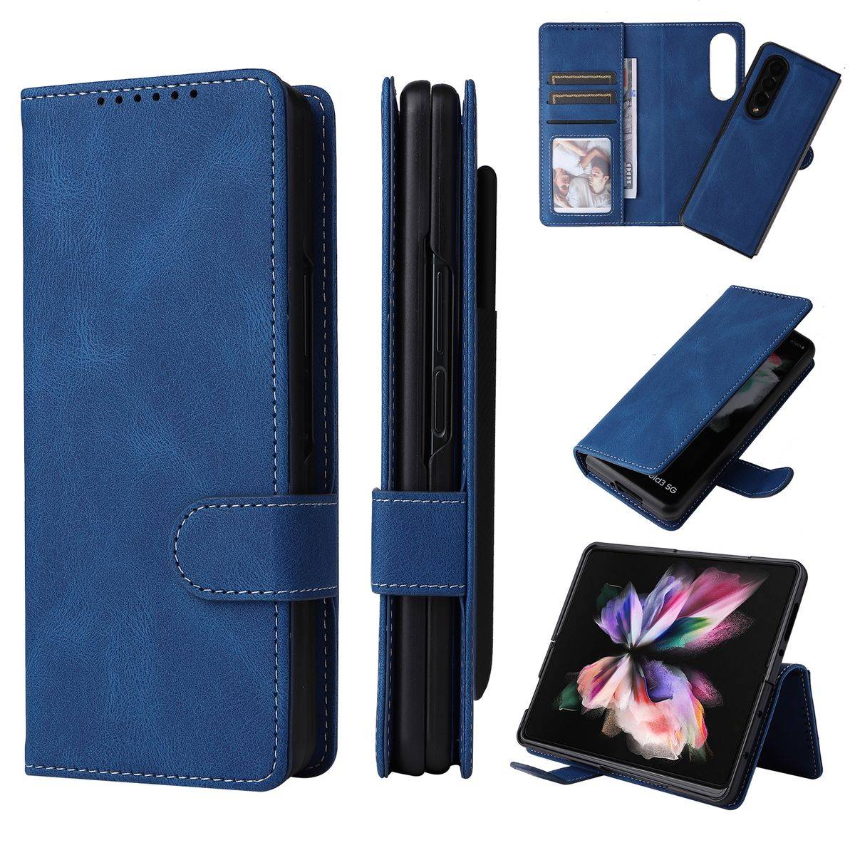 Für Samsung Galaxy Z Fold4 5G Leder Handy Tasche Abnehmbar Hülle Etuis Blau + Stift Halterung