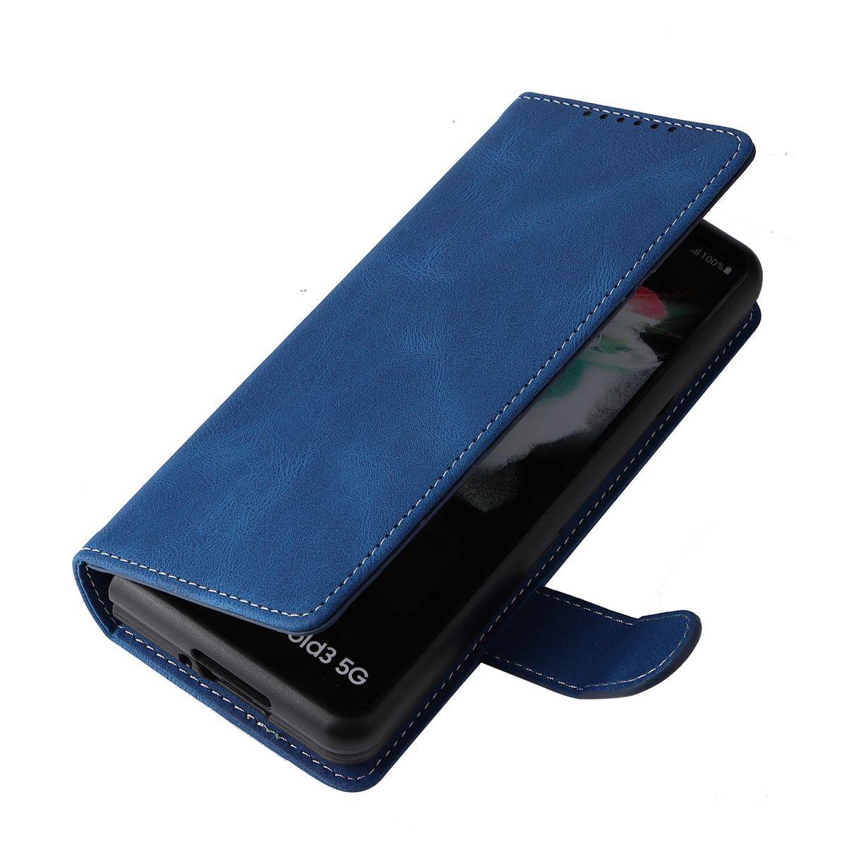 Für Samsung Galaxy Z Fold4 5G Leder Handy Tasche Abnehmbar Hülle Etuis Blau + Stift Halterung