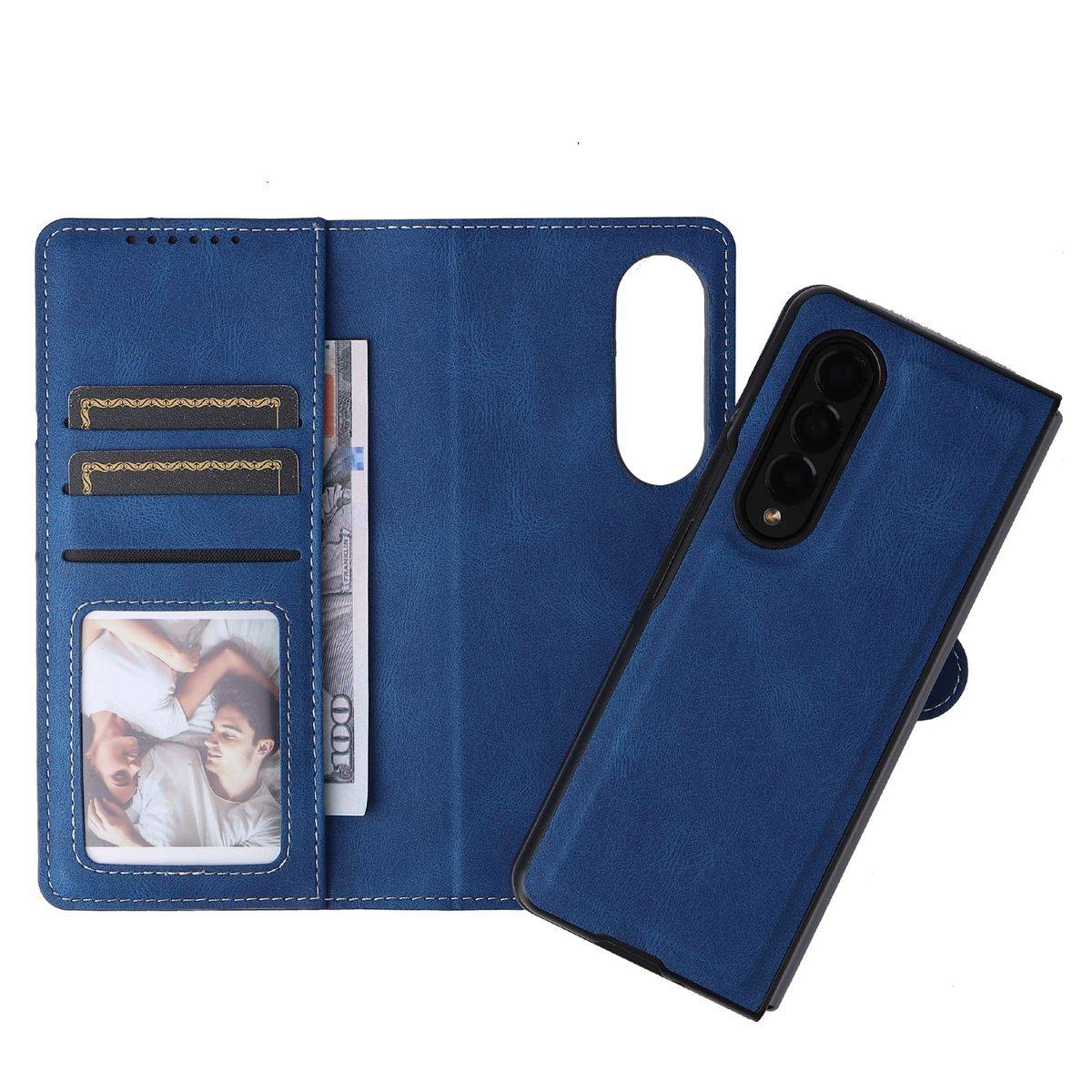 Für Samsung Galaxy Z Fold4 5G Leder Handy Tasche Abnehmbar Hülle Etuis Blau + Stift Halterung