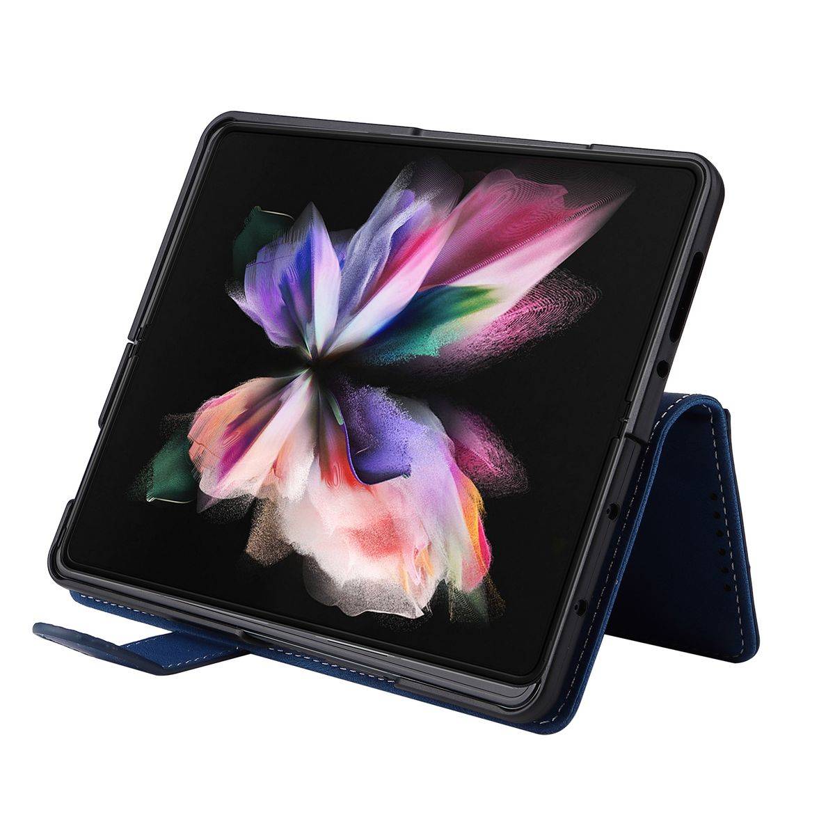Für Samsung Galaxy Z Fold4 5G Leder Handy Tasche Abnehmbar Hülle Etuis Blau + Stift Halterung