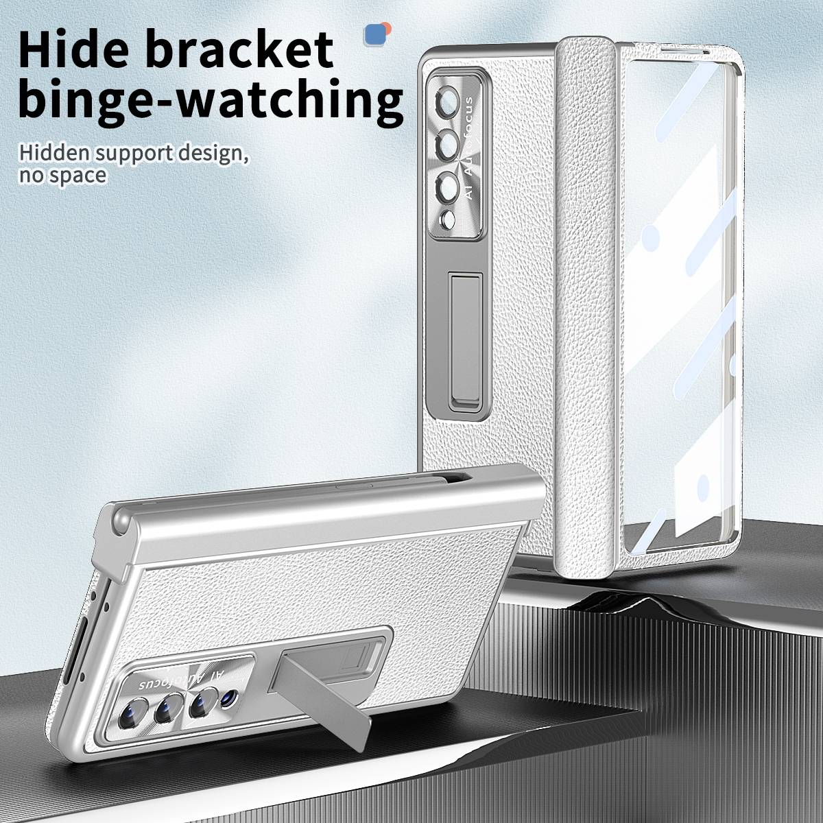 Für Samsung Galaxy Z Fold4 5G Magnetische Kunststoff / Glas Handy Tasche Hülle Etuis Silber + Stift
