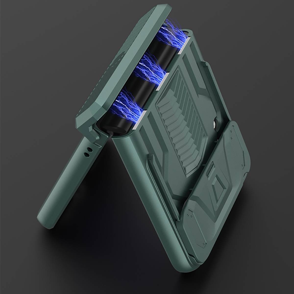 Für Samsung Galaxy Z Flip4 5G Outdoor Kunststoff Armor Magnet Kamera Schild Hart Cover Handy Tasche Hülle Etuis Grün