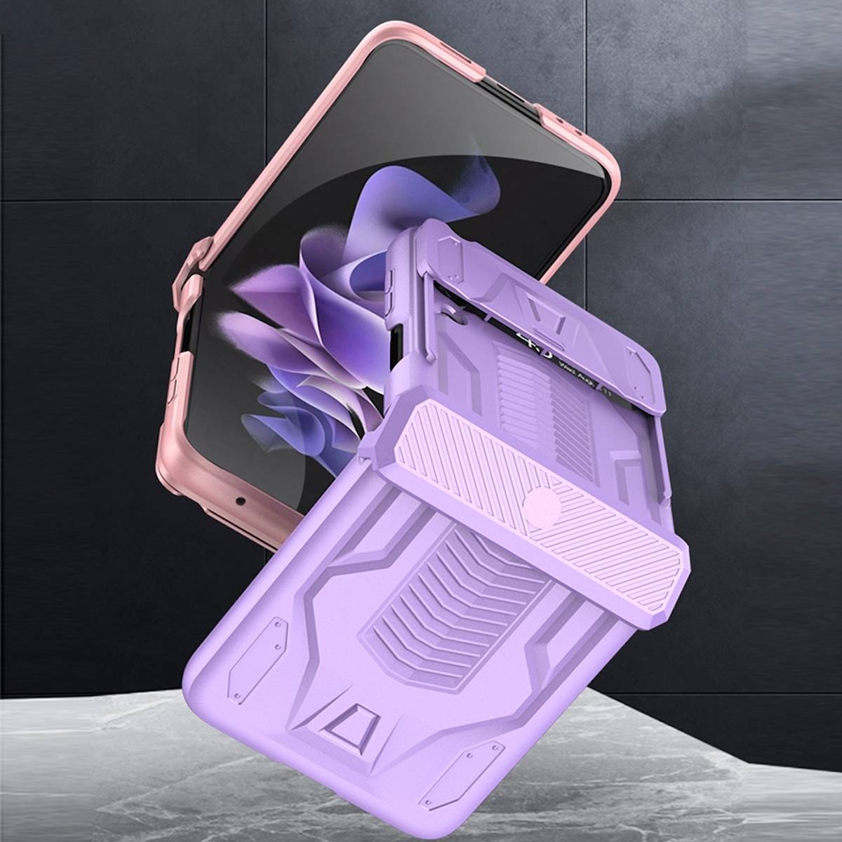 Für Samsung Galaxy Z Flip4 5G Outdoor Kunststoff Armor Magnet Kamera Schild Hart Cover Handy Tasche Hülle Etuis Silber