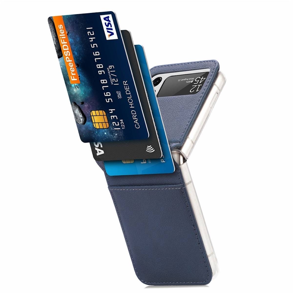 Für Samsung Galaxy Z Flip4 5G Design Kartenfach Kunstleder Handy Tasche Hülle Etuis Schwarz